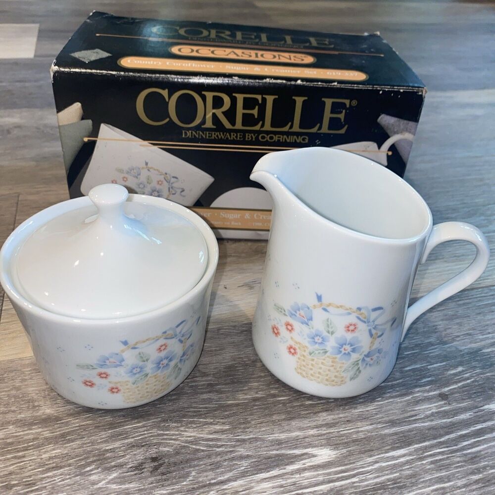 Corelle Sugar & Creamer Set 619-337 - "Country Cornflower" new vintage - Picture 2 of 11